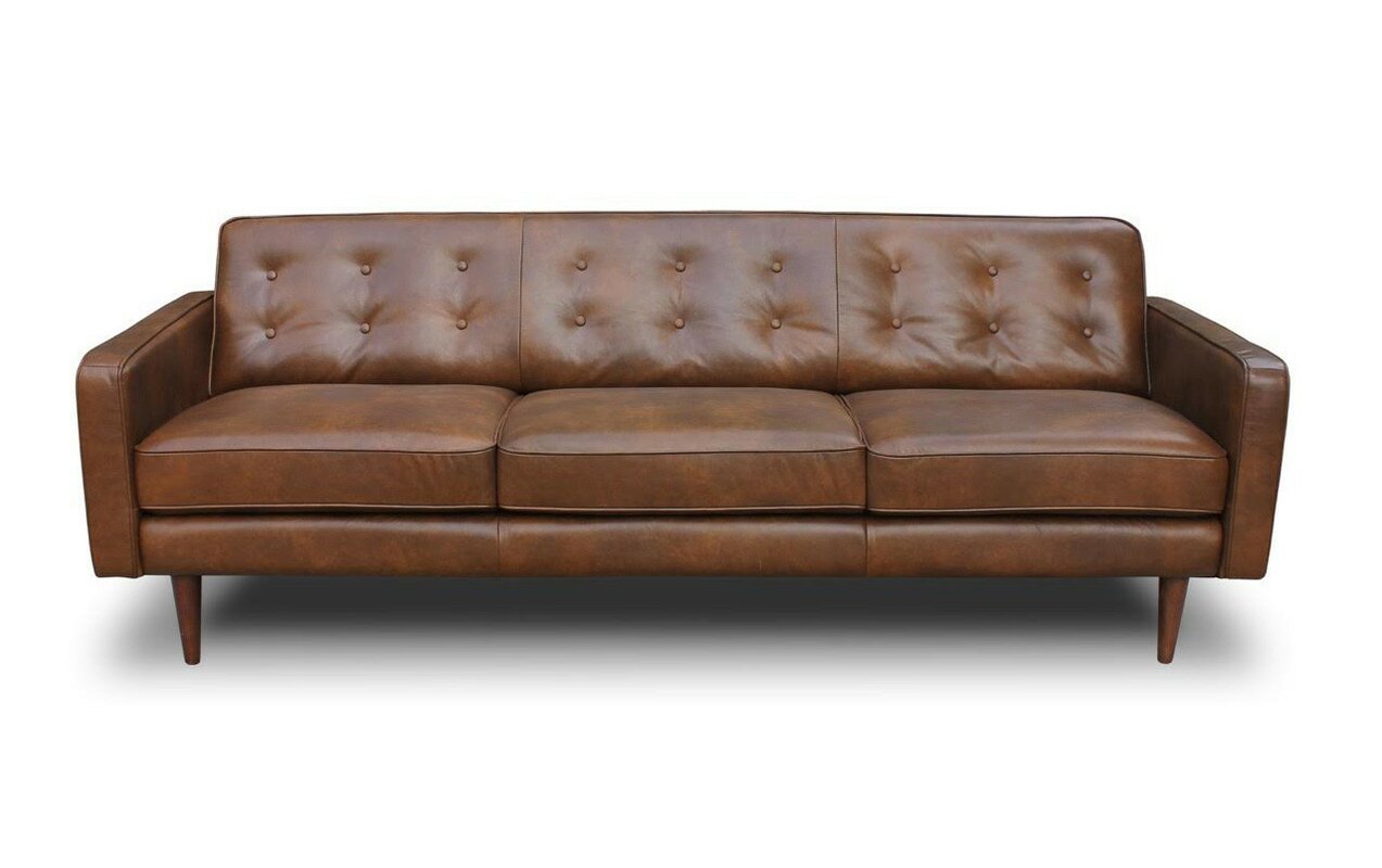 wayfair leather mid century modern sofa